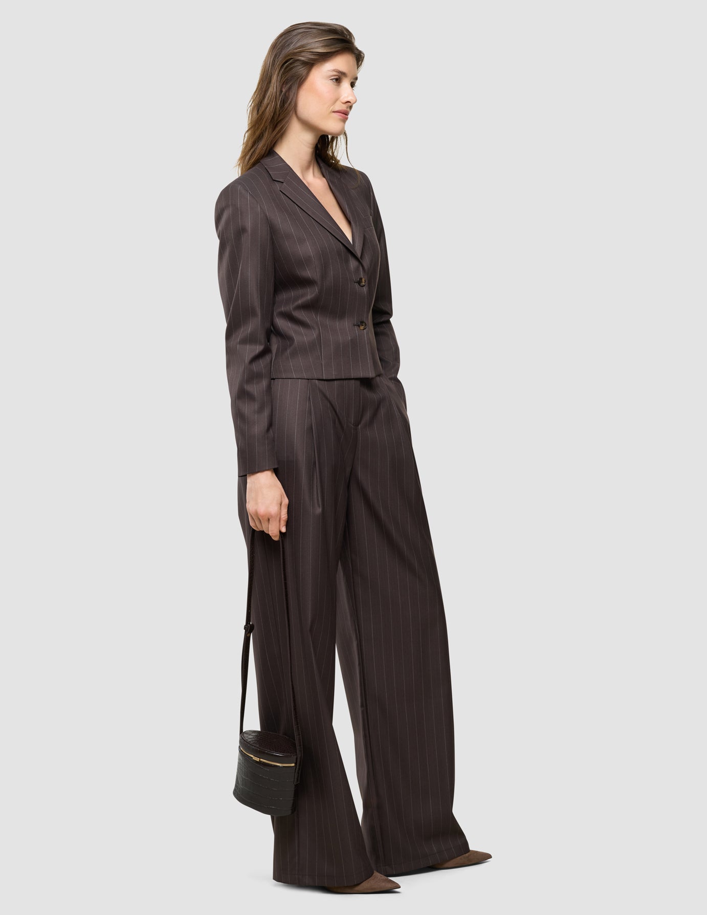 Raina Suit Wide Chestnut Pinstripe